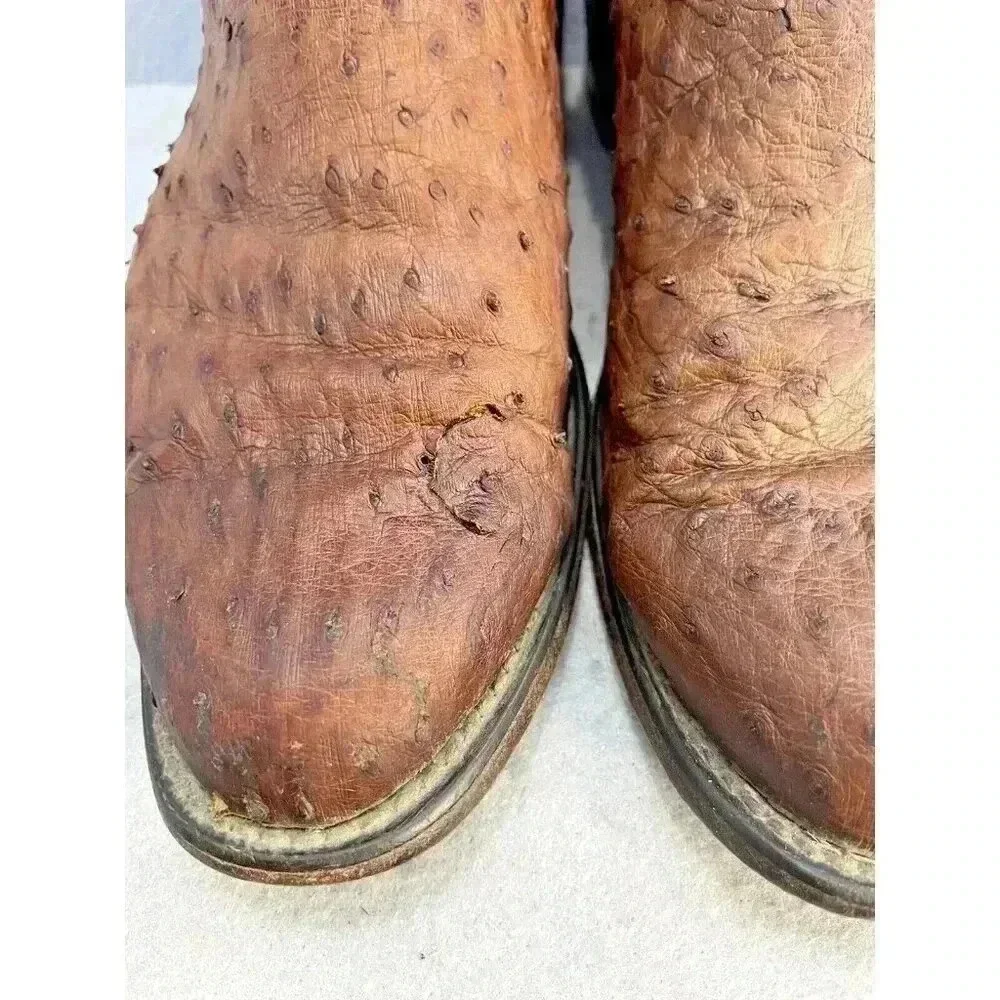 Lucchese 1883 Full Quill Ostrich Western Chocolate Peanut Brittle Boots 9D
